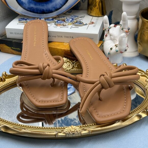 🆕 LOEFFLER RANDALL 🧿 NWOB Hadley Leather Bow Flat Sandals, Dune - Sz 6.5 B - Picture 6 of 14